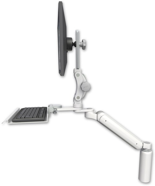 AccessMount™ Ultra 182 Heavy Duty Arm with Paralink monitor mount desk mount, a 7.5" riser, and a 12" keyboard tray