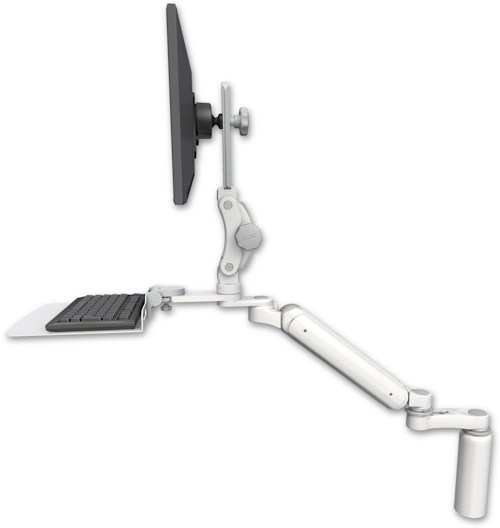 AccessMount™ Ultra 182 Heavy Duty Arm with Paralink monitor mount desk mount, a 7.5" riser, a 12" flat keyboard tray, and an 6" arm