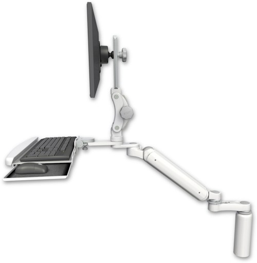 AccessMount™ Ultra 182 Heavy Duty Arm with Paralink monitor mount desk mount, a 7.5" riser, a wrist-rest keyboard tray, and an 6" arm