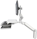 AccessMount™ Ultra 182 Heavy Duty Arm with Paralink monitor mount desk mount, a 7.5" riser, and a work surface tray and slide-out keyboard tray