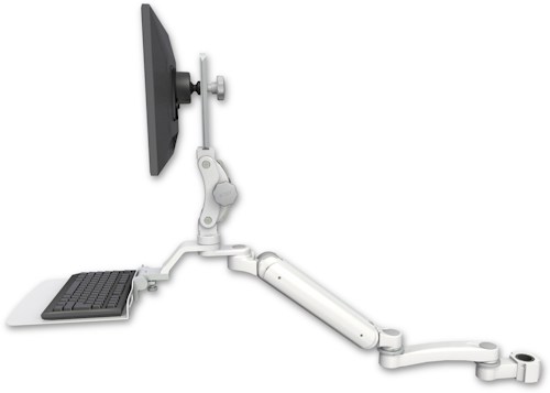 AccessMount™ Ultra 182 Heavy Duty Arm with Paralink monitor mount mount for a 1.5" pole, a 12" flat keyboard tray, and an 11" arm