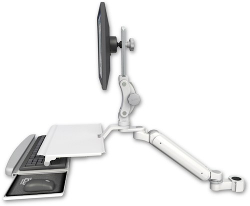 AccessMount™ Ultra 182 Heavy Duty Arm with Paralink monitor mount mount for a 1.75" pole and a work surface tray and slide-out keyboard tray