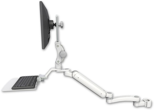 AccessMount™ Ultra 182 Heavy Duty Arm with Paralink monitor mount mount for a 2" pole, a 12" flat keyboard tray, and an 11" arm