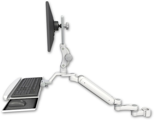 AccessMount™ Ultra 182 Heavy Duty Arm with Paralink monitor mount mount for a 2" pole, a wrist-rest keyboard tray, and an 6" arm