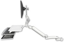 AccessMount™ Ultra 182 Heavy Duty Arm with Paralink monitor mount mount for a 2" pole, a work surface tray and slide-out keyboard tray, and an 11" arm
