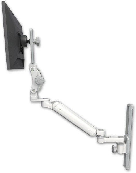 AccessMount™ Ultra 182 Heavy Duty Arm with Paralink monitor mount mount on a 19" wall track slider and an 6" arm