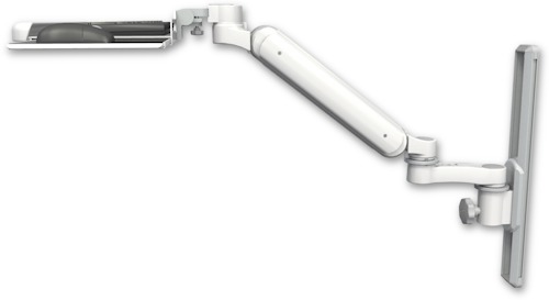 AccessMount™ Ultra 182 Heavy Duty Arm mount on a 19" wall track slider with a wrist-rest keyboard tray and an 6" arm