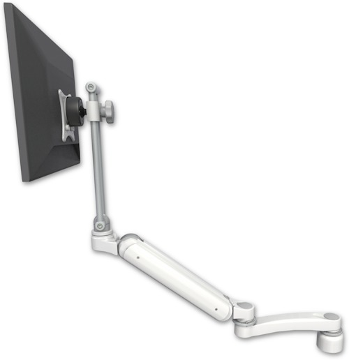 AccessMount™ Ultra 182 Heavy Duty Arm with EV710 monitor mount desk mount, a 1" riser, and an 11" arm