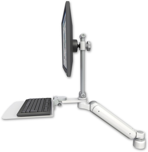 AccessMount™ Ultra 182 Heavy Duty Arm with EV710 monitor mount desk mount, a 1" riser, and a 12" flat keyboard tray