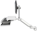 AccessMount™ Ultra 182 Heavy Duty Arm with EV710 monitor mount desk mount, a 1" riser, a work surface tray and slide-out keyboard tray, and an 6" arm