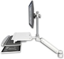 AccessMount™ Ultra 182 Heavy Duty Arm with EV710 monitor mount desk mount, a 1" riser, and a work surface tray and slide-out keyboard tray