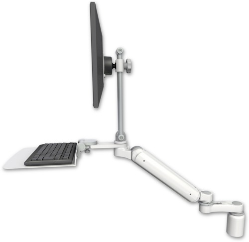 AccessMount™ Ultra 182 Heavy Duty Arm with EV710 monitor mount desk mount, a 3" riser, a 12" flat keyboard tray, and an 6" arm