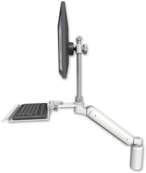 AccessMount™ Ultra 182 Heavy Duty Arm with EV710 monitor mount desk mount, a 5" riser, and a 12" keyboard tray