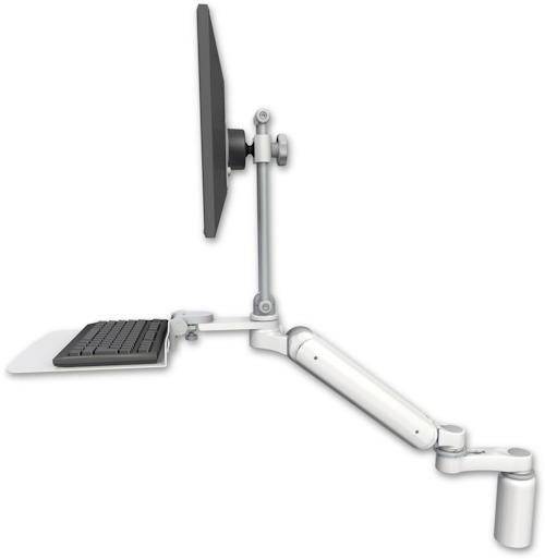 AccessMount™ Ultra 182 Heavy Duty Arm with EV710 monitor mount desk mount, a 5" riser, a 12" flat keyboard tray, and an 6" arm