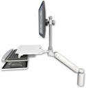 AccessMount™ Ultra 182 Heavy Duty Arm with EV710 monitor mount desk mount, a 5" riser, and a work surface tray and slide-out keyboard tray