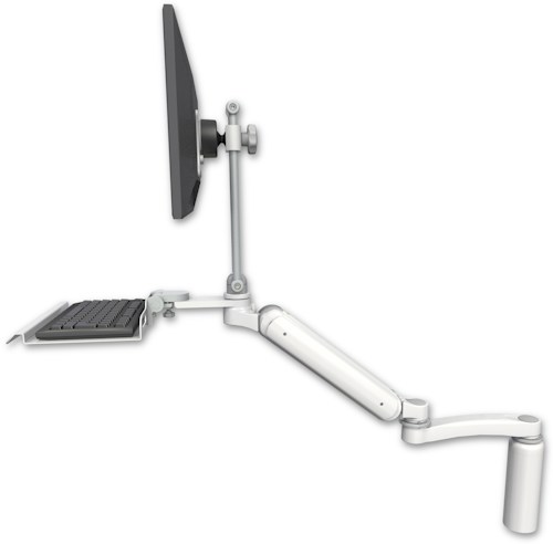 AccessMount™ Ultra 182 Heavy Duty Arm with EV710 monitor mount desk mount, a 7.5" riser, a 12" keyboard tray, and an 11" arm