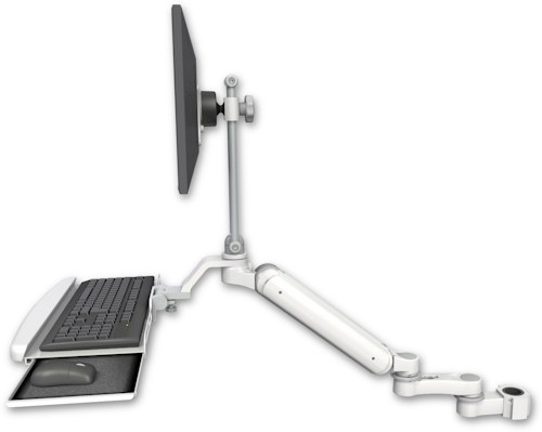 AccessMount™ Ultra 182 Arm with EV710 monitor mount mount for a 1.5" pole, a wrist-rest keyboard tray, and an 6" arm