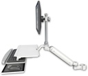 AccessMount™ Ultra 182 Arm with EV710 monitor mount mount for a 2" pole and a work surface tray and slide-out keyboard tray