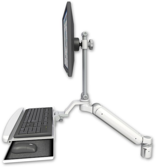 AccessMount™ Ultra 182 Arm with EV710 monitor mount mount for a 2" radius and a wrist-rest keyboard tray