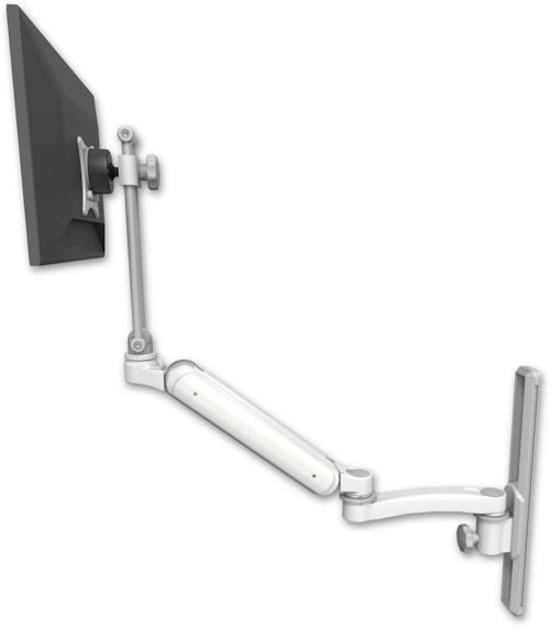 AccessMount™ Ultra 182 Arm with EV710 monitor mount mount on a 19" wall track slider and an 11" arm