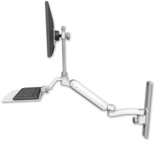 AccessMount™ Ultra 182 Arm with EV710 monitor mount mount on a 19" wall track slider, a 12" flat keyboard tray, and an 11" arm