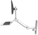 AccessMount™ Ultra 182 Arm with EV710 monitor mount mount on a 19" wall track slider, a 12" flat keyboard tray, and an 11" arm