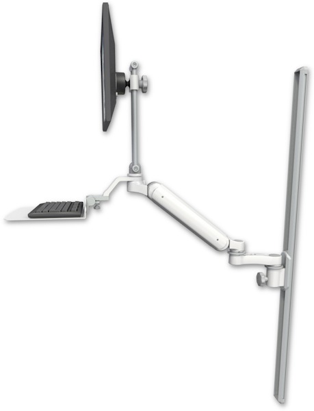 AccessMount™ Ultra 182 Arm with EV710 monitor mount mount on a 50" wall track slider, a 12" flat keyboard tray, and an 6" arm