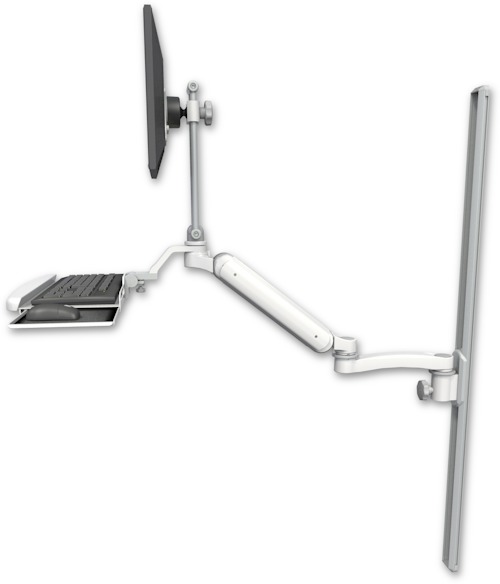 AccessMount™ Ultra 182 Arm with EV710 monitor mount mount on a 50" wall track slider, a wrist-rest keyboard tray, and an 11" arm
