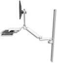 AccessMount™ Ultra 182 Arm with EV710 monitor mount mount on a 50" wall track slider, a work surface tray and slide-out keyboard tray, and an 11" arm