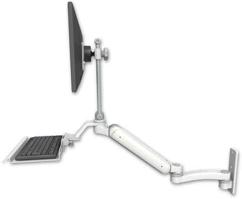 AccessMount™ Ultra 182 Arm with EV710 monitor mount wall mount, a 12" keyboard tray, and an 11" arm