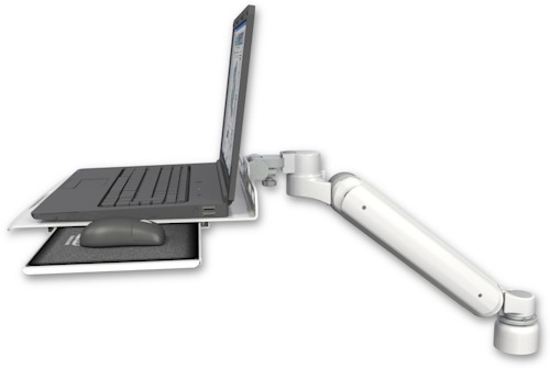 AccessMount™ Ultra 182 Heavy Duty Arm desk mount with a 1" riser Laptop tray and slider