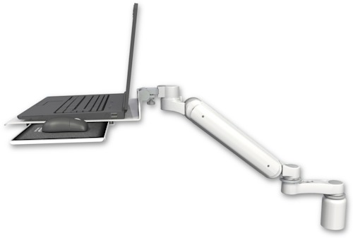 AccessMount™ Ultra 182 Heavy Duty Arm desk mount with a 3" riser Laptop tray, slider, and an 6" arm