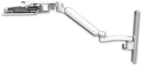 AccessMount™ Ultra 182 Arm mount on a 19" wall track slider with a work surface tray and slide-out keyboard tray and an 11" arm