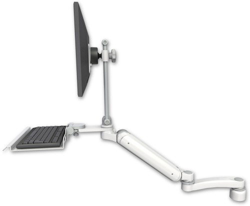 AccessMount™ Ultra 182 Arm with EV710 monitor mount desk mount, a 1" riser, a 12" keyboard tray, and an 11" arm
