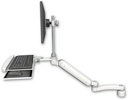 AccessMount™ Ultra 182 Arm with EV710 monitor mount desk mount, a 1" riser, a wrist-rest keyboard tray, and an 11" arm
