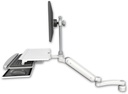 AccessMount™ Ultra 182 Arm with EV710 monitor mount desk mount, a 1" riser, a work surface tray and slide-out keyboard tray, and an 11" arm