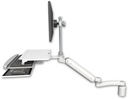 AccessMount™ Ultra 182 Arm with EV710 monitor mount desk mount, a 3" riser, a work surface tray and slide-out keyboard tray, and an 11" arm