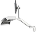 AccessMount™ Ultra 182 Arm with EV710 monitor mount desk mount, a 3" riser, a work surface tray and slide-out keyboard tray, and an 6" arm