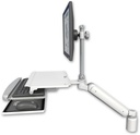 AccessMount™ Ultra 182 Arm with EV710 monitor mount desk mount, a 3" riser, and a work surface tray and slide-out keyboard tray