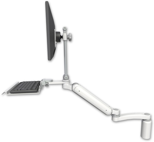 AccessMount™ Ultra 182 Arm with EV710 monitor mount desk mount, a 5" riser, a 12" keyboard tray, and an 11" arm