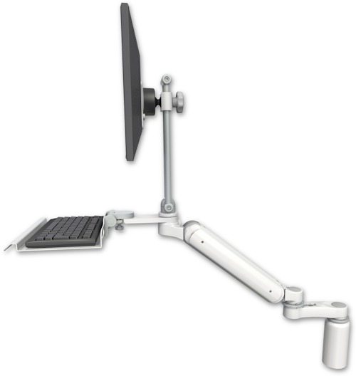 AccessMount™ Ultra 182 Arm with EV710 monitor mount desk mount, a 5" riser, a 12" keyboard tray, and an 6" arm