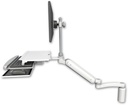 AccessMount™ Ultra 182 Arm with EV710 monitor mount desk mount, a 5" riser, a work surface tray and slide-out keyboard tray, and an 11" arm