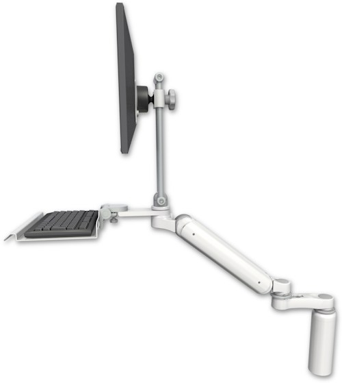 AccessMount™ Ultra 182 Arm with EV710 monitor mount desk mount, a 7.5" riser, a 12" keyboard tray, and an 6" arm