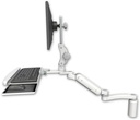 AccessMount™ Ultra 180 Arm with Paralink monitor mount desk mount, a 5" riser, a wrist-rest keyboard tray, and an 11" arm