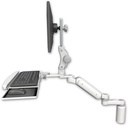 AccessMount™ Ultra 180 Arm with Paralink monitor mount desk mount, a 5" riser, a wrist-rest keyboard tray, and an 6" arm