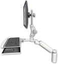 AccessMount™ Ultra 180 Arm with Paralink monitor mount desk mount, a 5" riser, and a wrist-rest keyboard tray