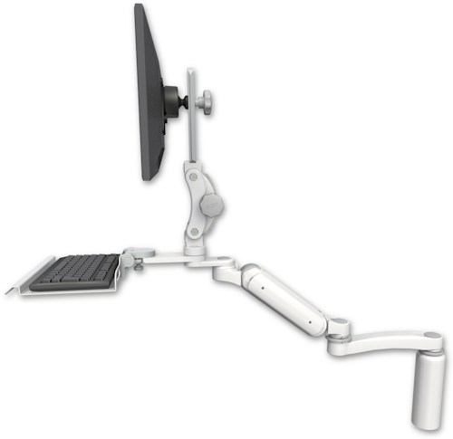 AccessMount™ Ultra 180 Arm with Paralink monitor mount desk mount, a 7.5" riser, a 12" keyboard tray, and an 11" arm