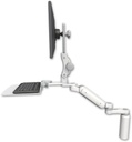 AccessMount™ Ultra 180 Arm with Paralink monitor mount desk mount, a 7.5" riser, a 12" flat keyboard tray, and an 6" arm