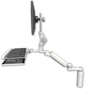 AccessMount™ Ultra 180 Arm with Paralink monitor mount desk mount, a 7.5" riser, a wrist-rest keyboard tray, and an 6" arm