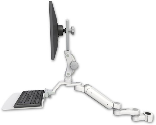 AccessMount™ Ultra 180 Arm with Paralink monitor mount mount for a 1.5" pole, a 12" flat keyboard tray, and an 6" arm